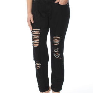 MICHAEL KORS Womens Black Ripped Chain-trim Jeans